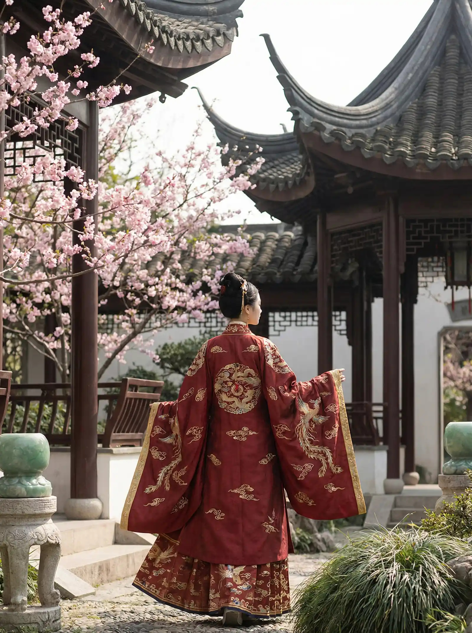 男生喜欢的污网站免费 明制汉服红色凤凰刺绣